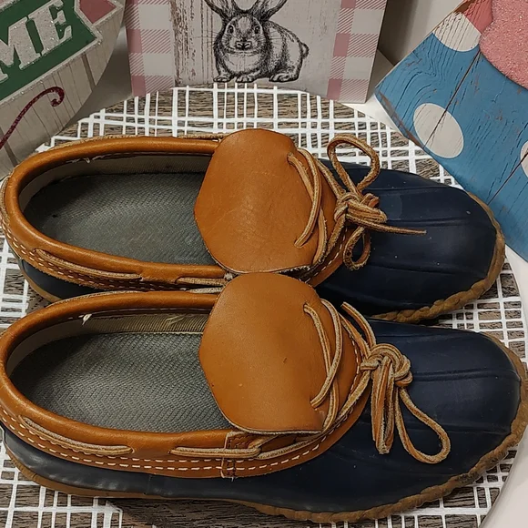 💐 Vintage GUC L.L. Bean Bean Boot 🥾 Rubber Duck Boots, Leather Trim, Navy, 8 - Picture 6 of 11